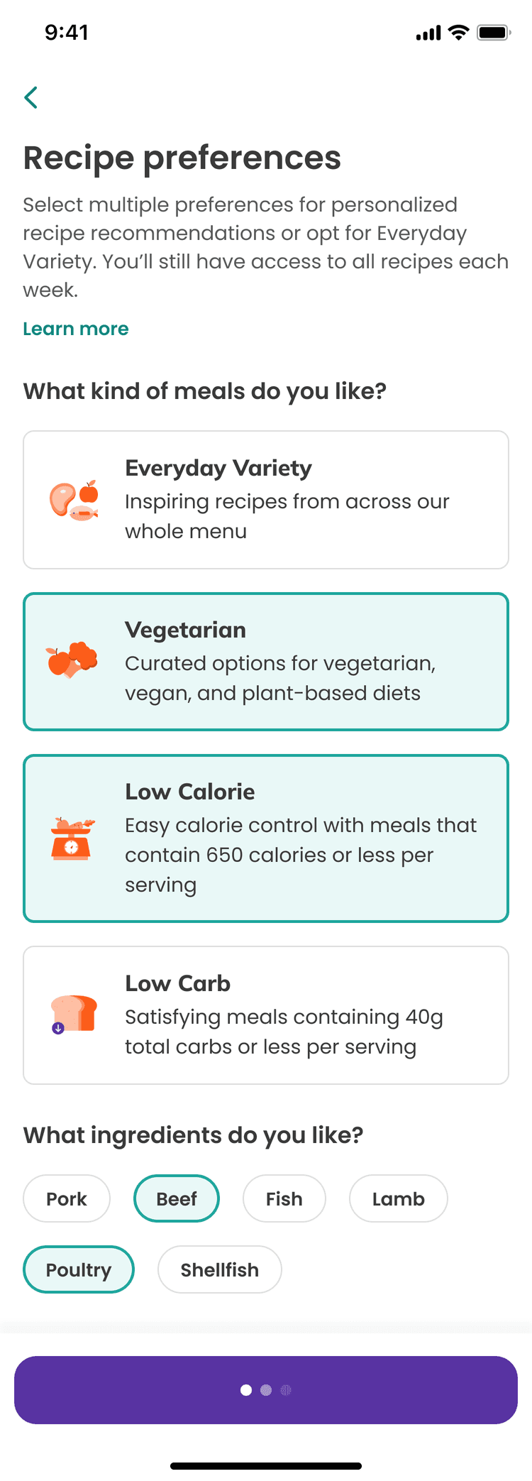 Recipe preferences iOS — Dinnerly