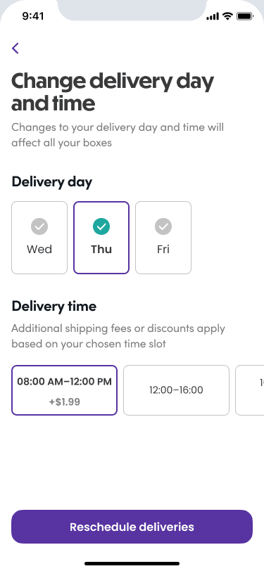 Dinnerly — iOS delivery scheduling with variable pricing