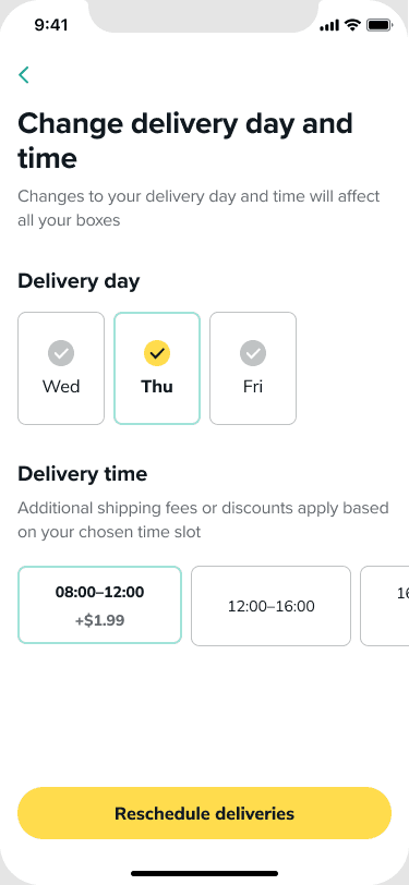 Marley Spoon — iOS delivery scheduling with variable pricing