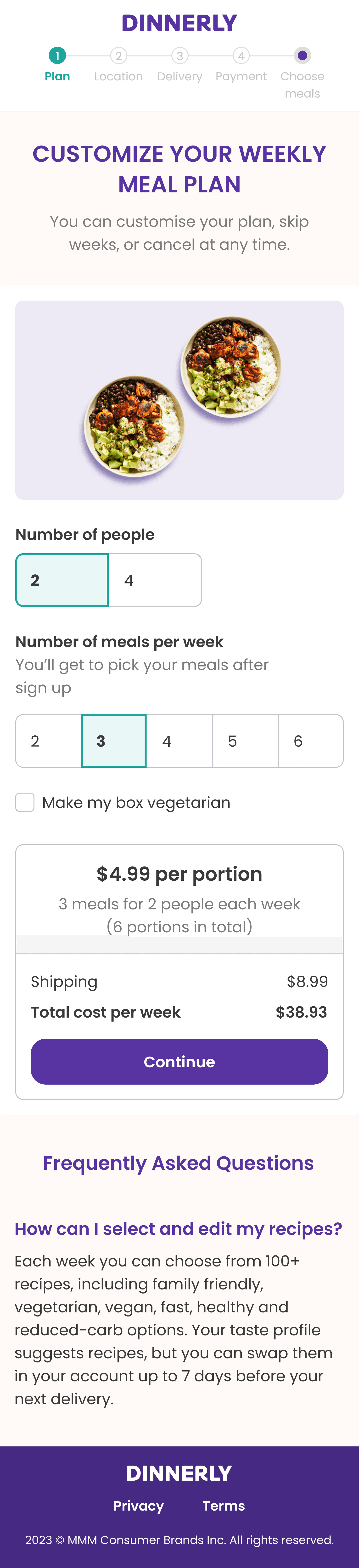Dinnerly recipe preferences control