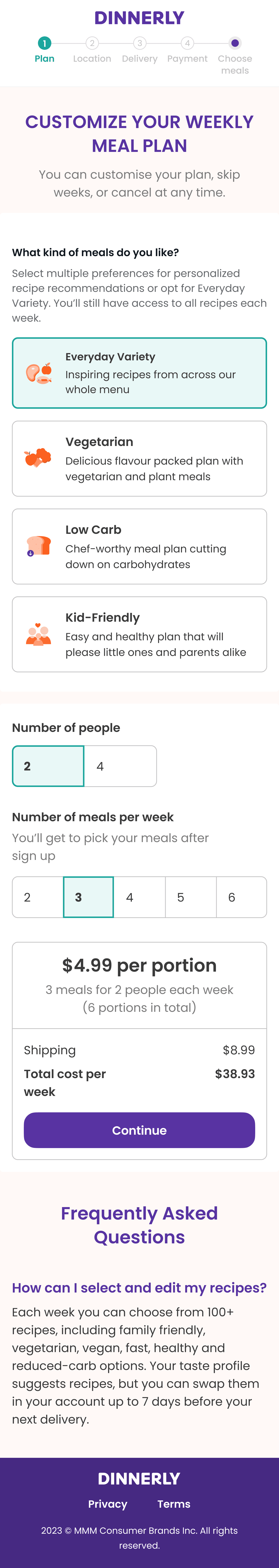 Dinnerly recipe preferences variant